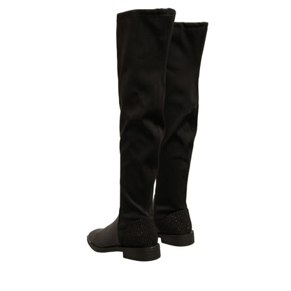 MY TWIN Black Leather Suede Flats High Boots Shoes