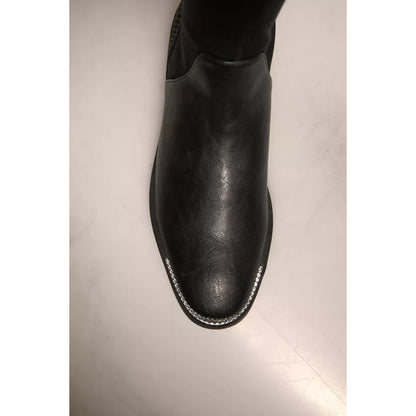 MY TWIN Black Leather Suede Flats High Boots Shoes