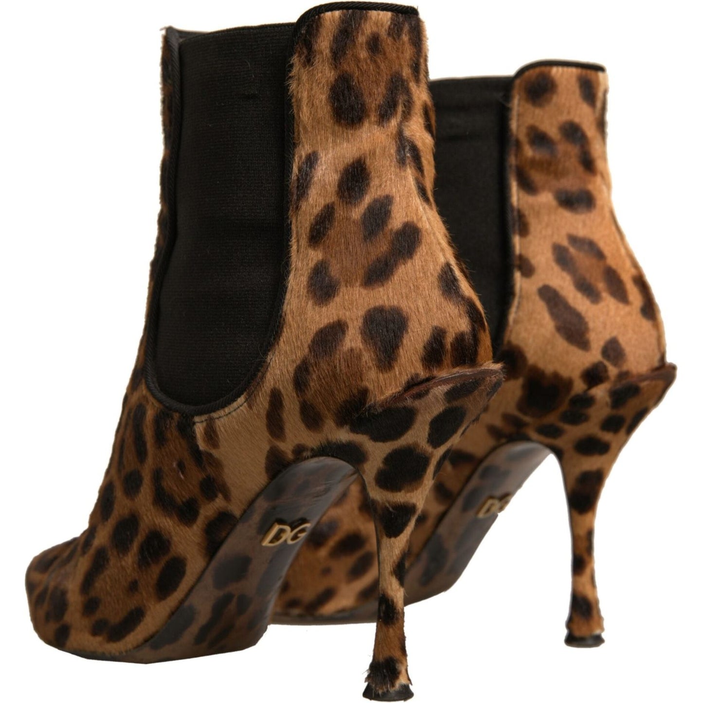 Dolce & Gabbana Brown Leopard Leather Stretch Heels Boots Shoes LA12339-39