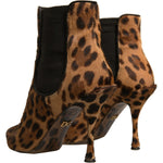 Dolce & Gabbana Brown Leopard Leather Stretch Heels Boots Shoes LA12339-39