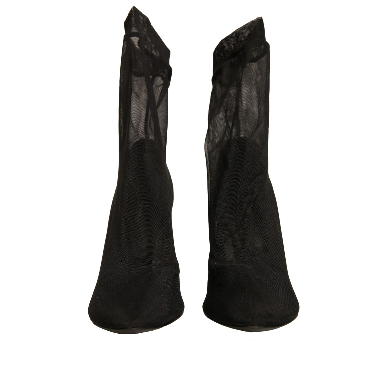 Dolce & Gabbana Black Silk Mesh Sock Style Heels Boots Shoes