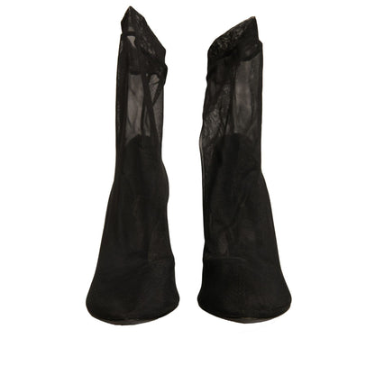 Dolce & Gabbana Black Silk Mesh Sock Style Heels Boots Shoes