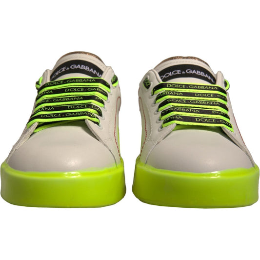 Dolce & Gabbana White Yellow Portofino Leather Sneakers Shoes LA12320-36