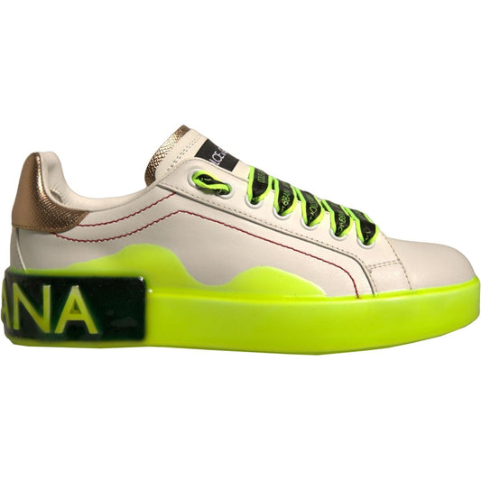 Dolce & Gabbana White Yellow Portofino Leather Sneakers Shoes LA12320-36