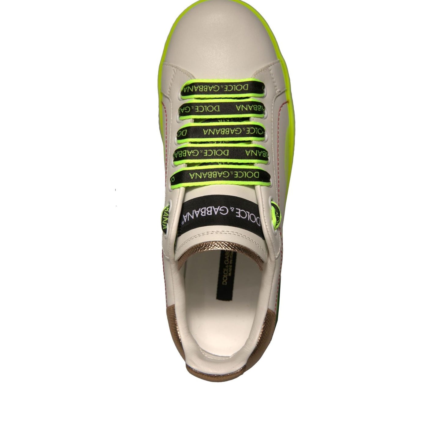 Dolce & Gabbana White Yellow Portofino Leather Sneakers Shoes