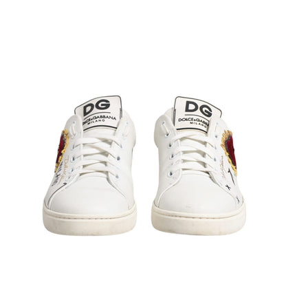 Dolce & Gabbana White Leather Heart Embellished Sneakers Shoes
