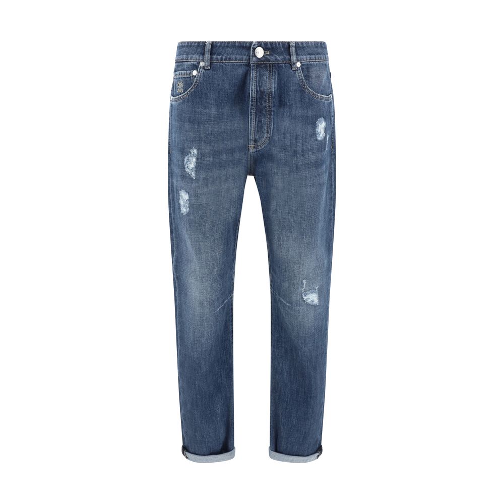 Brunello Cucinelli Blue Cotton Straight-Leg Jeans Brunello Cucinelli