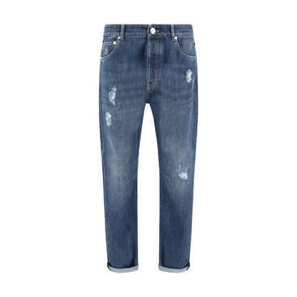 Brunello Cucinelli Blue Cotton Straight-Leg Jeans Brunello Cucinelli