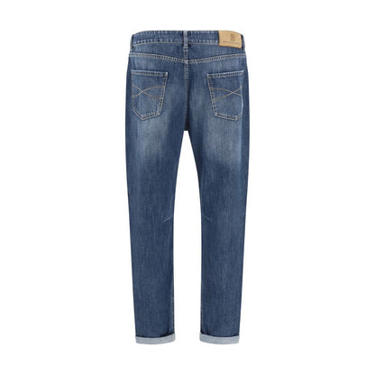 Brunello Cucinelli Blue Cotton Straight-Leg Jeans Brunello Cucinelli
