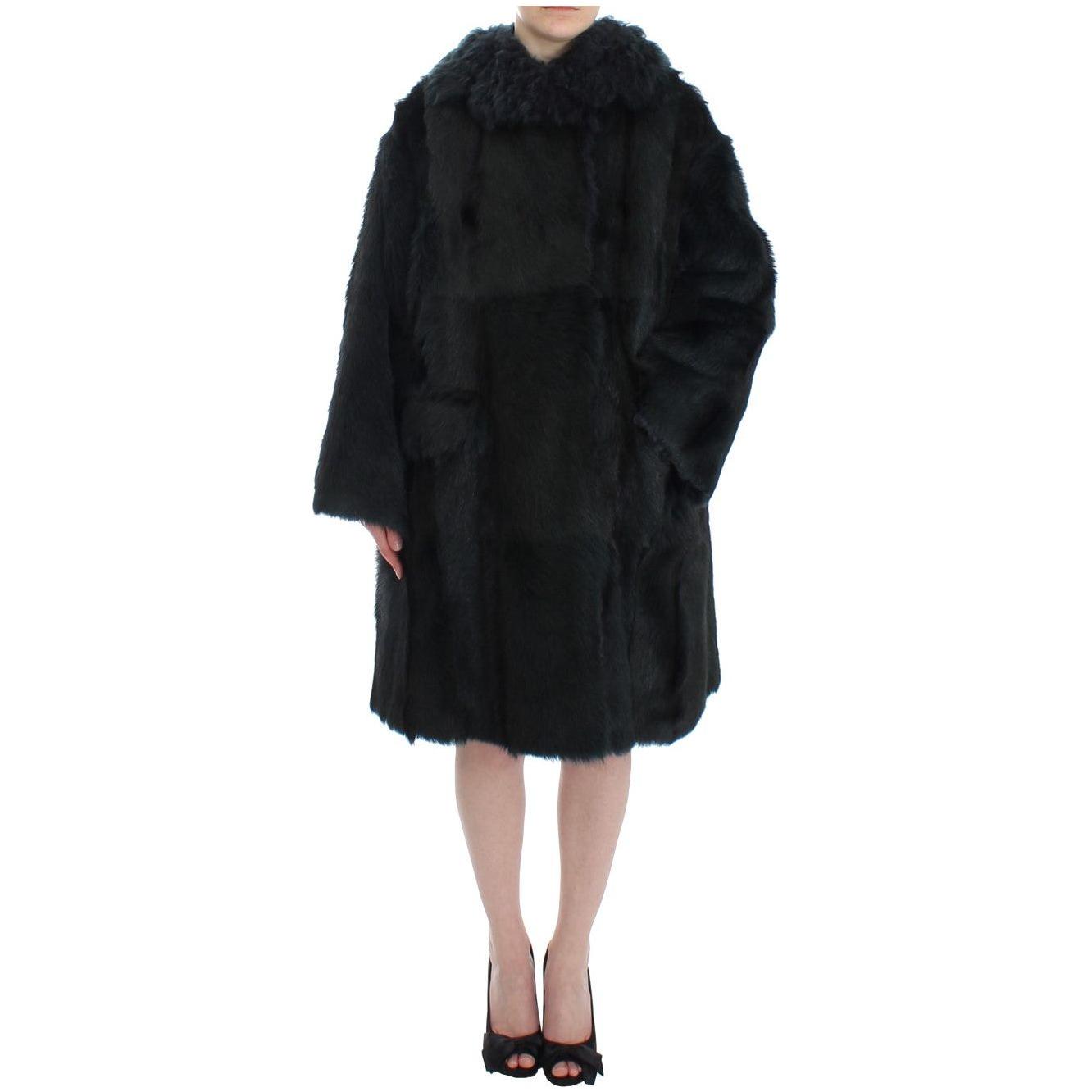 Dolce & Gabbana Black Goat Fur Shearling Long Jacket Coat Dolce & Gabbana