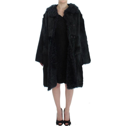 Dolce & Gabbana Black Goat Fur Shearling Long Jacket Coat Dolce & Gabbana