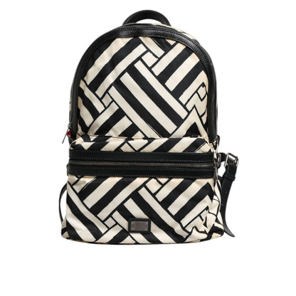 Dolce & Gabbana Black White Nylon Leather Travel Back Pack Bag
