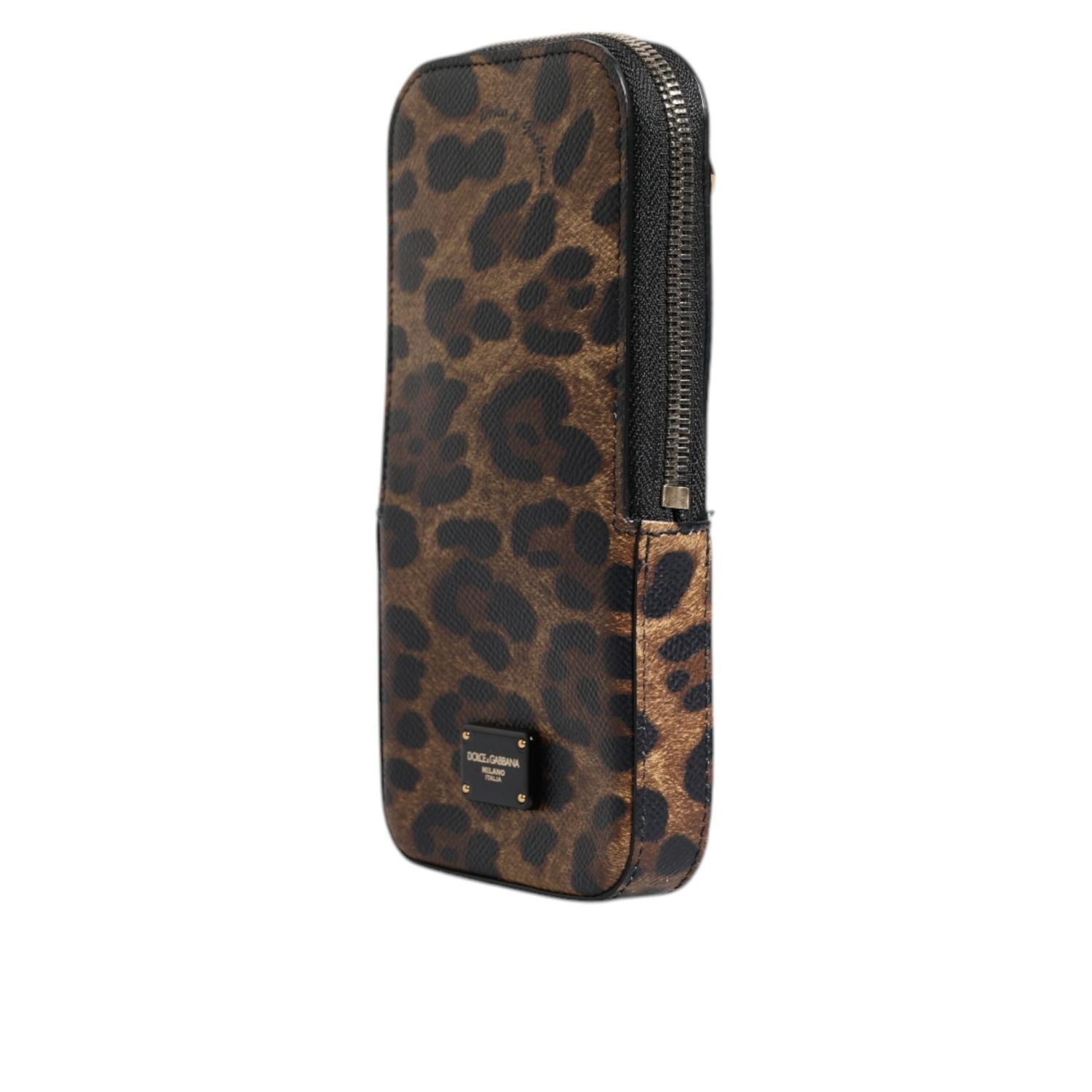 Dolce & Gabbana Brown Leopard Print Dauphine Leather Zip Around Wallet