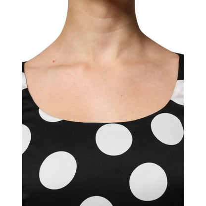 Dolce & Gabbana Black White Silk Polka Dots Sheath Midi Dress