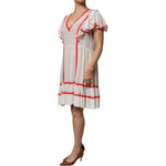Twinset White Viscose Ruffle Sleeves A-line Pleated Mini Dress DR281346-46