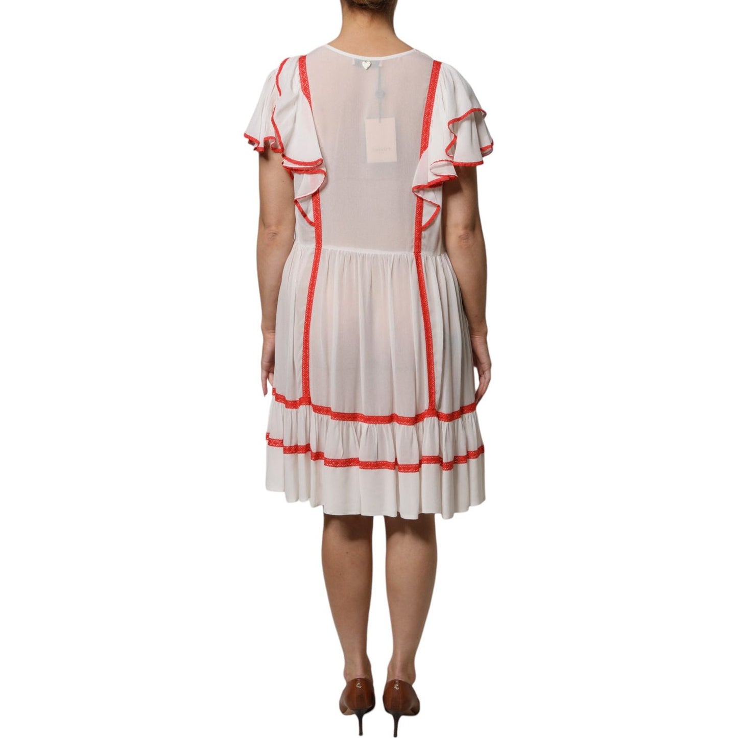 Twinset White Viscose Ruffle Sleeves A-line Pleated Mini Dress DR281346-46