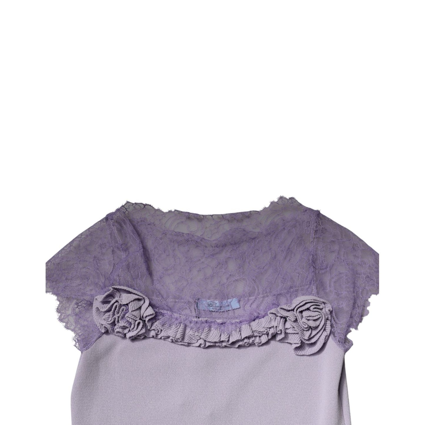 Blumarine Purple Short Sleeves Floral Lace Trim A-line Midi Dress