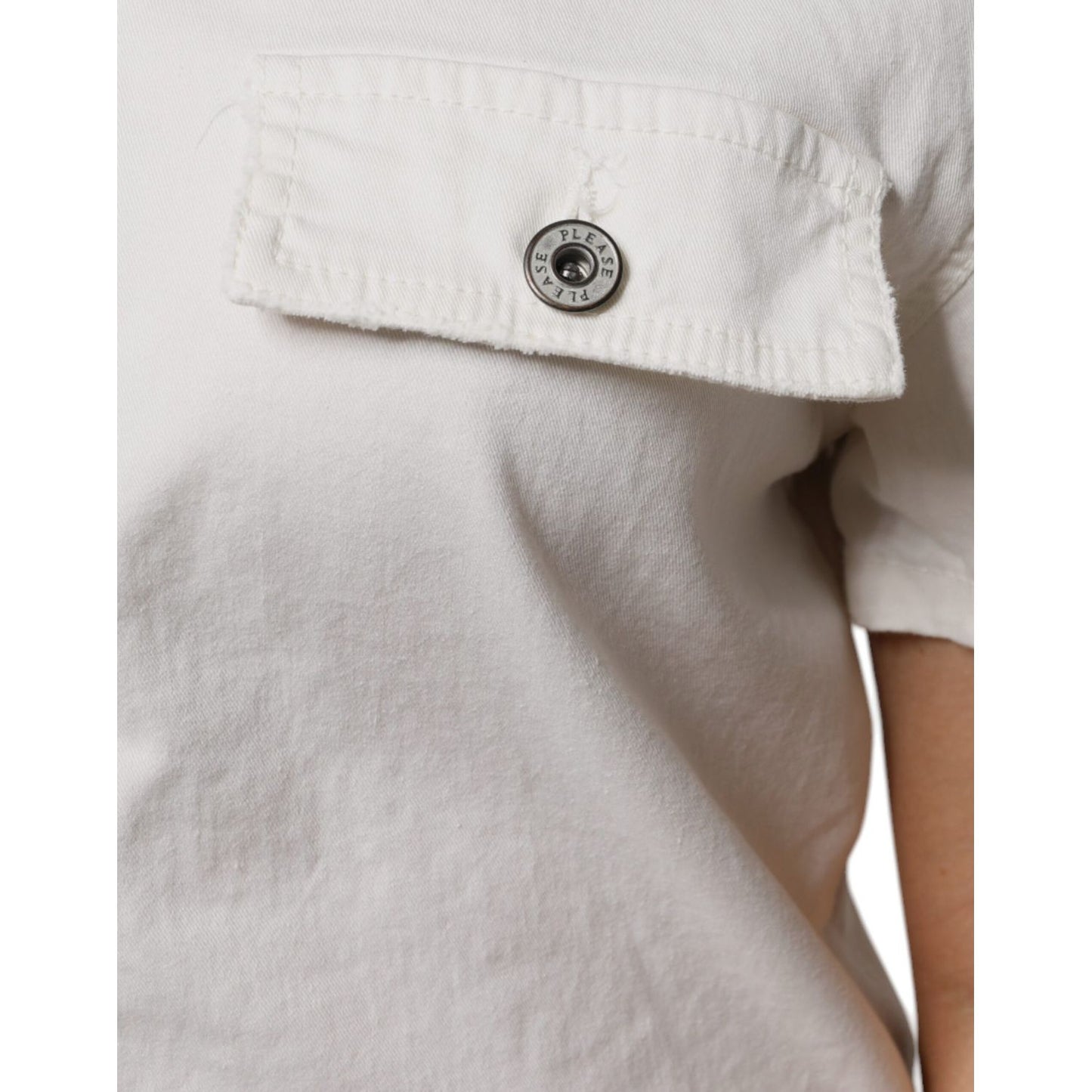 Please White Cotton Short Sleeves Button Down Romper Dress