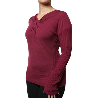 Roberto Cavalli Maroon Jumper Keyhole Knit Pullover Sweater