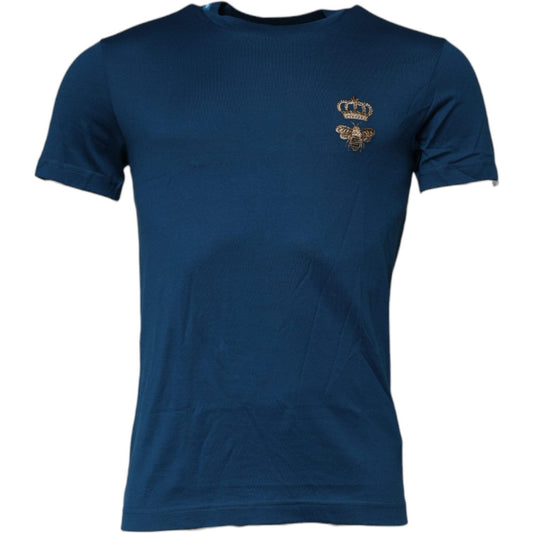 Dolce & Gabbana Blue Crown Bee Cotton Men Crew Neck T-shirt TSH90016-44
