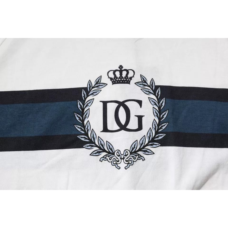 Dolce & Gabbana White Logo Print Cotton Men Crew Neck T-shirt, DG emblem close-up