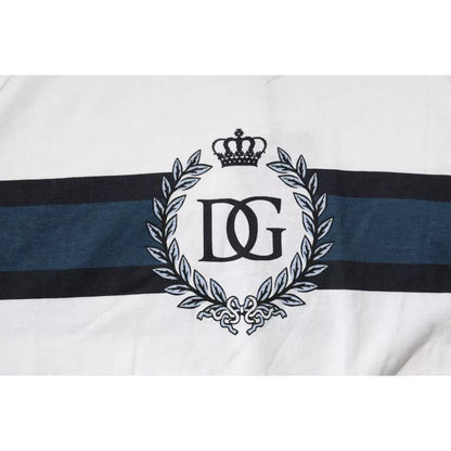 Dolce & Gabbana White Logo Print Cotton Men Crew Neck T-shirt, DG emblem close-up
