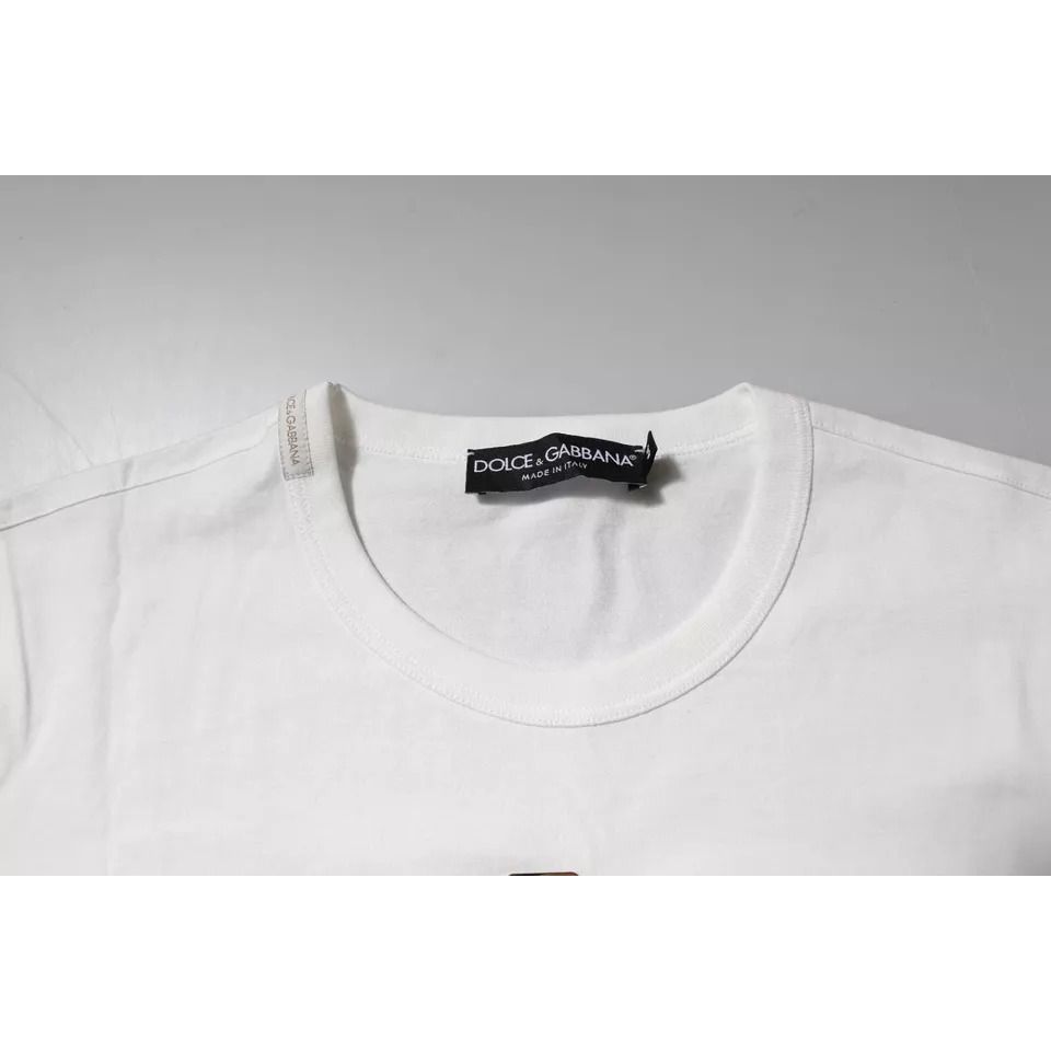 Dolce & Gabbana White Cotton Logo Floral Crew Neck T-shirt