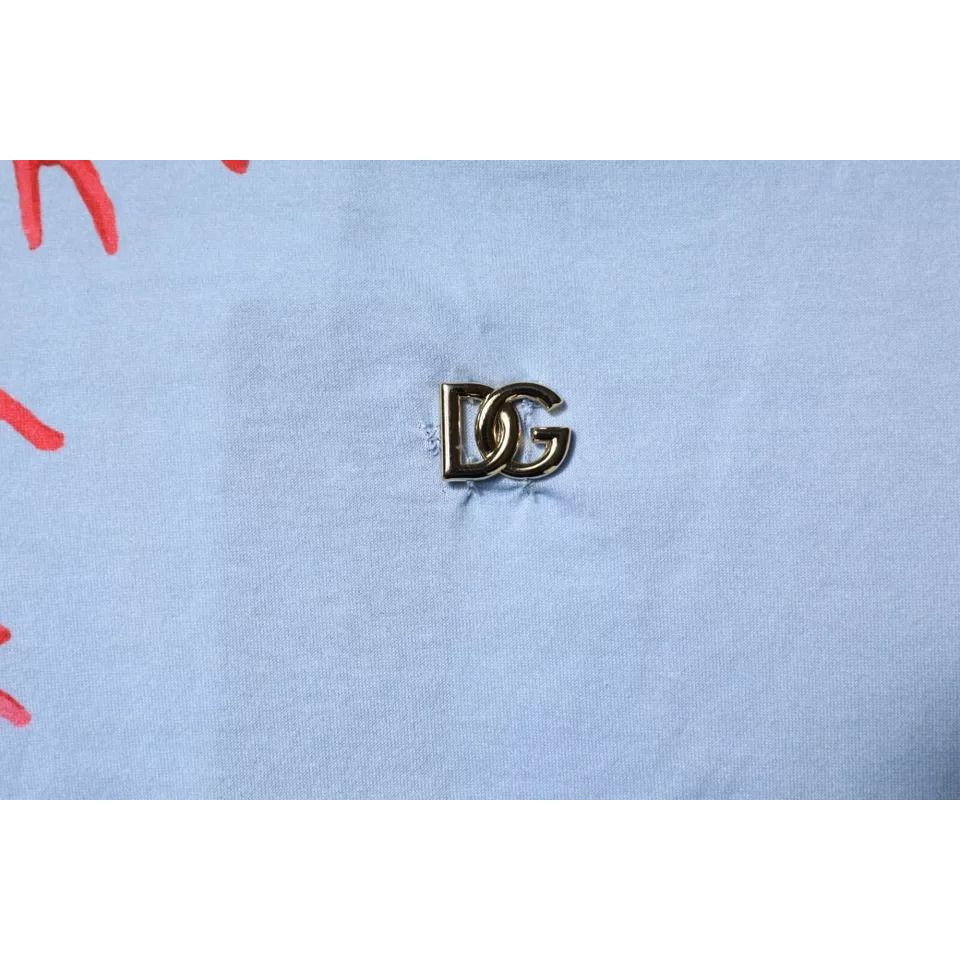 Dolce & Gabbana Light Blue Coral Cotton Men Crew Neck T-shirt