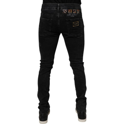Dolce & Gabbana Black Tattered Cotton Skinny Men Denim Jeans Dolce & Gabbana