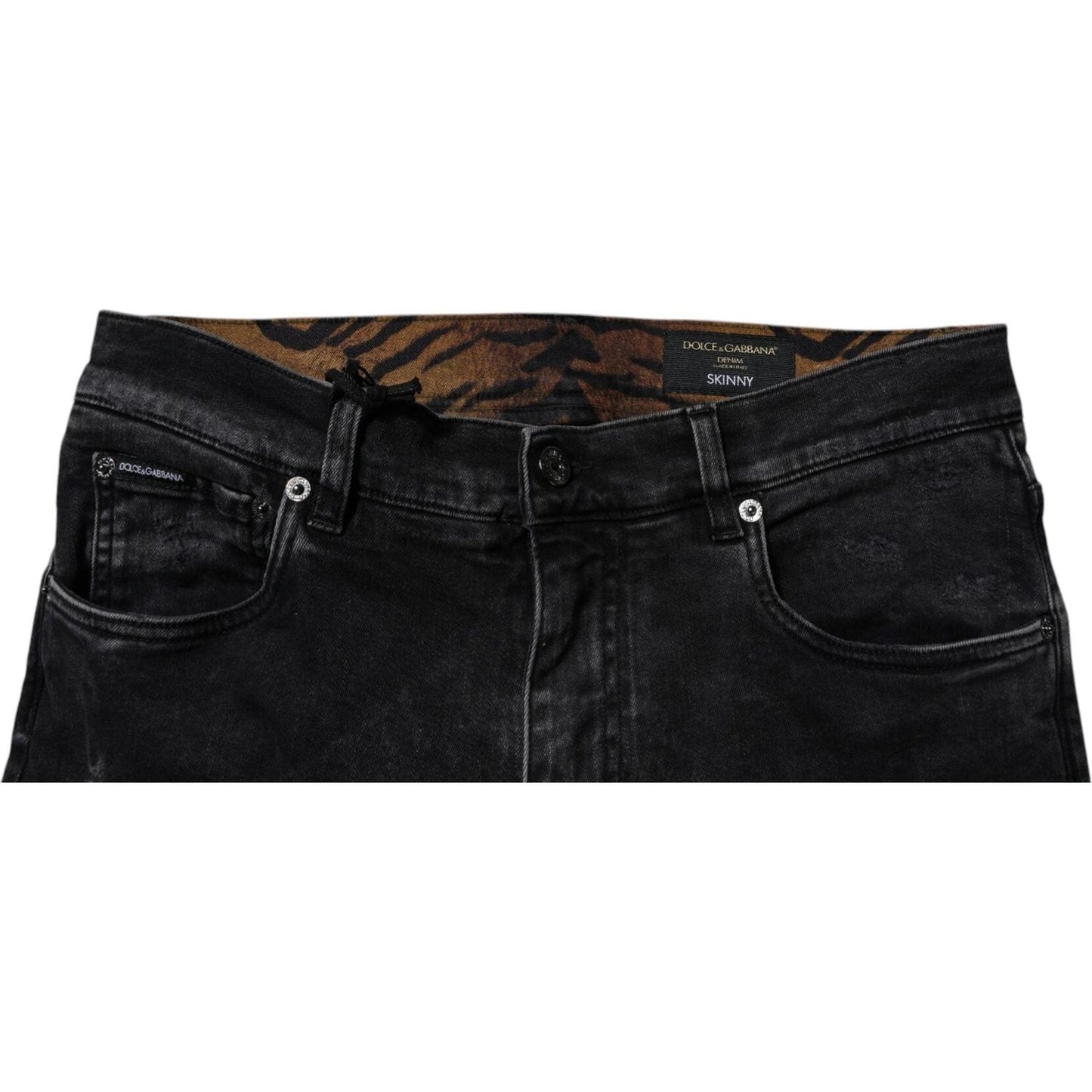 Dolce & Gabbana Black Tattered Cotton Skinny Men Denim Jeans Dolce & Gabbana