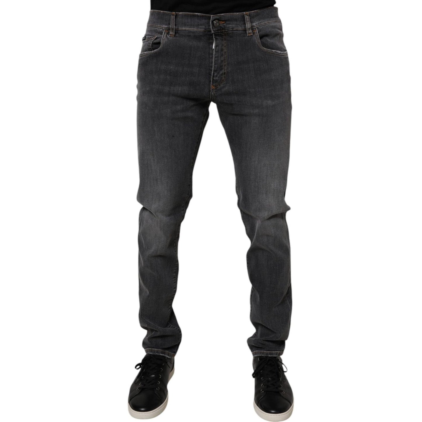 Dolce & Gabbana Dark Gray Washed Cotton Slim Fit Denim Jeans Dolce & Gabbana