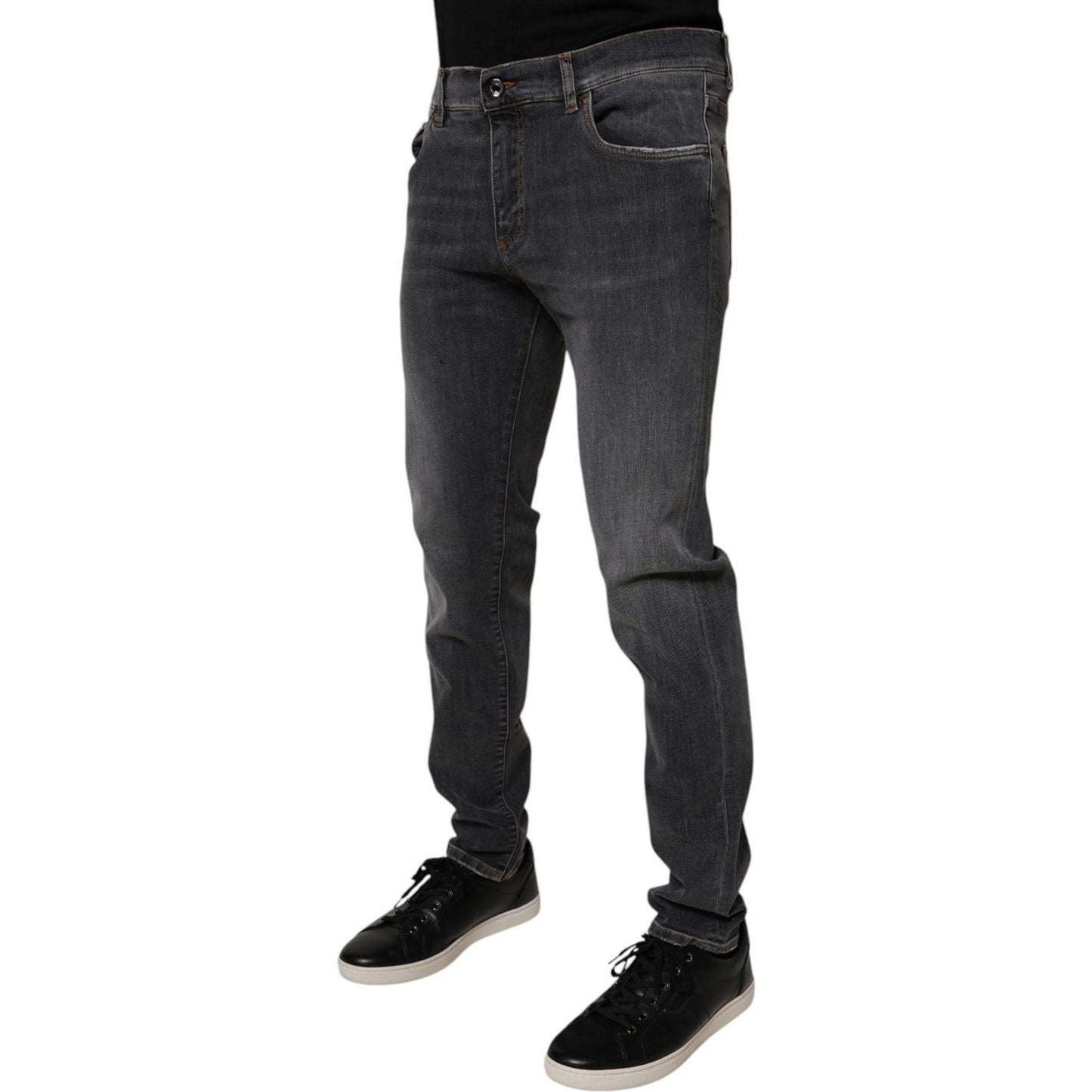 Dolce & Gabbana Dark Gray Washed Cotton Slim Fit Denim Jeans Dolce & Gabbana