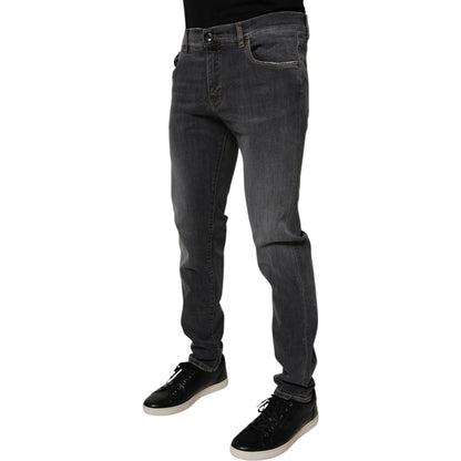 Dolce & Gabbana Dark Gray Washed Cotton Slim Fit Denim Jeans Dolce & Gabbana