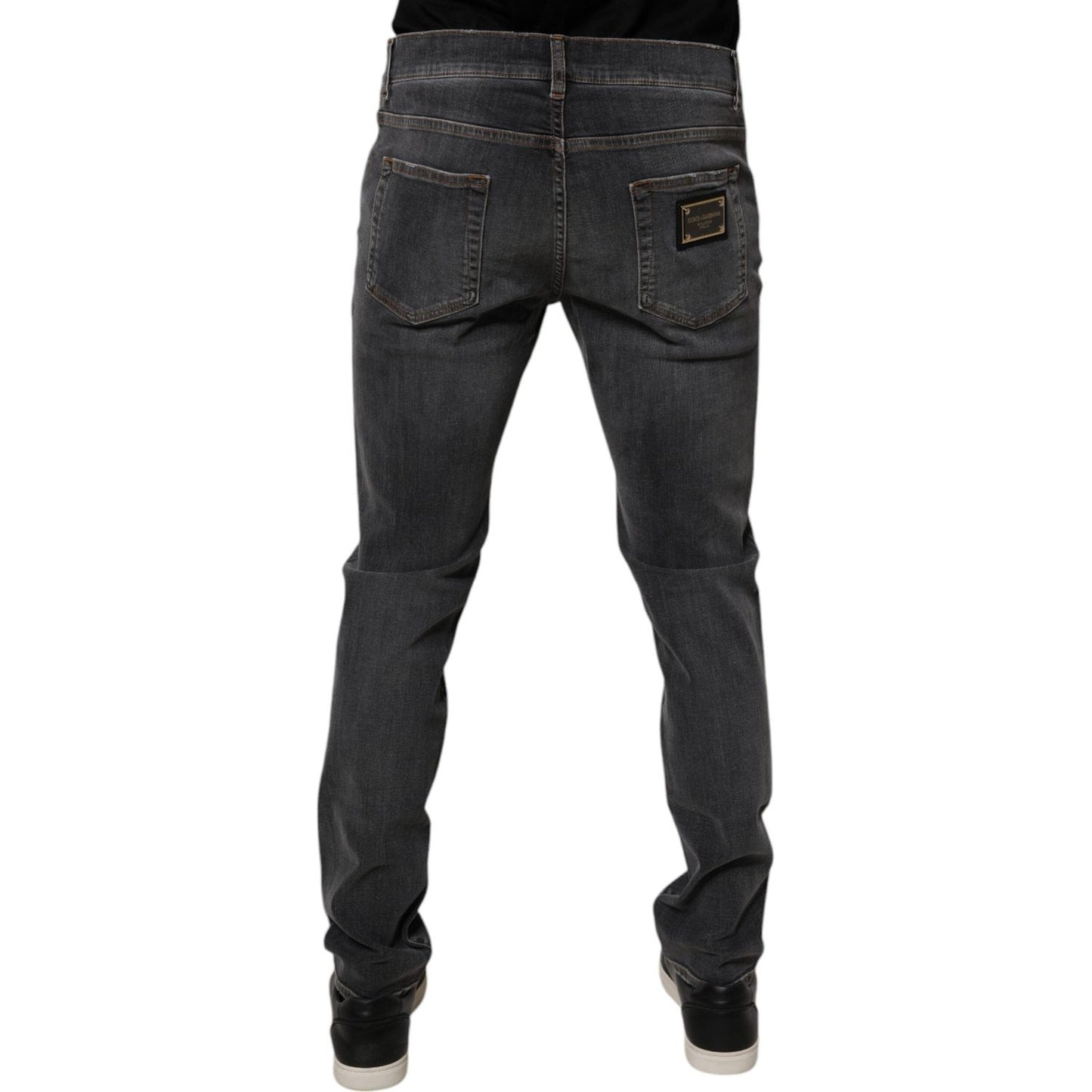 Dolce & Gabbana Dark Gray Washed Cotton Slim Fit Denim Jeans Dolce & Gabbana