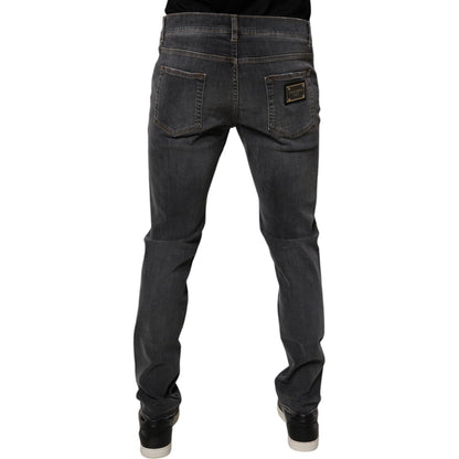 Dolce & Gabbana Dark Gray Washed Cotton Slim Fit Denim Jeans Dolce & Gabbana