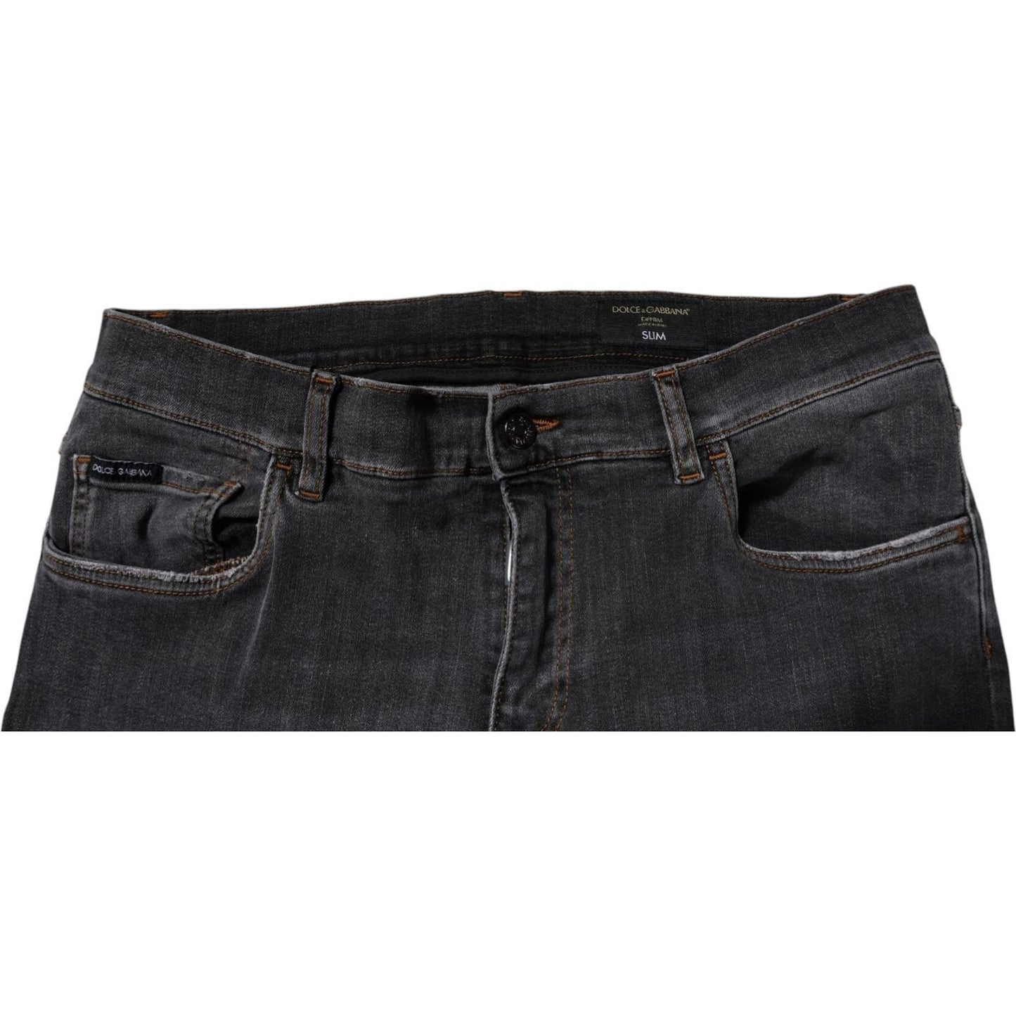 Dolce & Gabbana Dark Gray Washed Cotton Slim Fit Denim Jeans Dolce & Gabbana