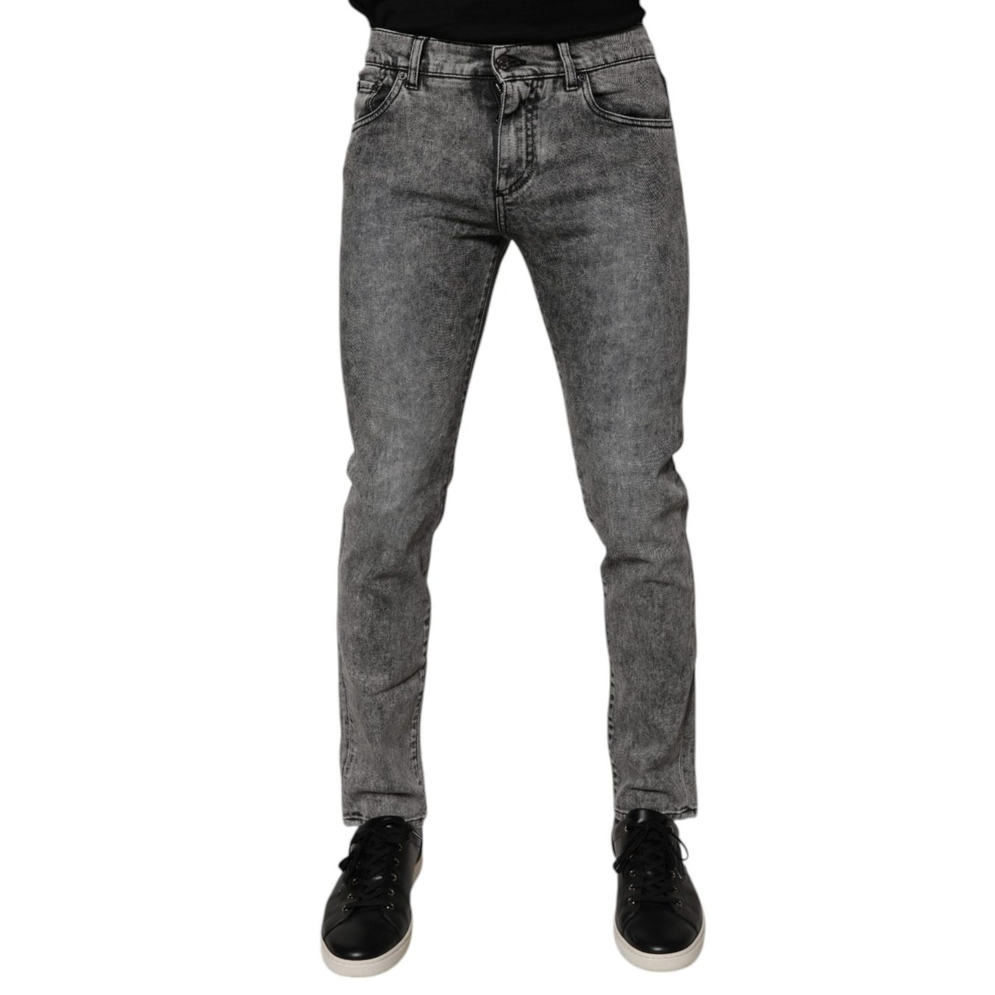 Dolce & Gabbana Dark Gray Washed Cotton Slim Fit Denim Jeans Dolce & Gabbana