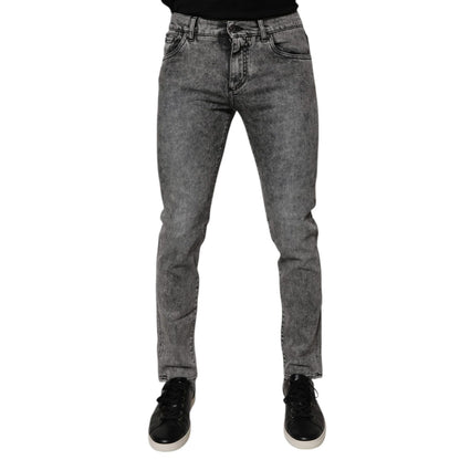 Dolce & Gabbana Dark Gray Washed Cotton Slim Fit Denim Jeans Dolce & Gabbana