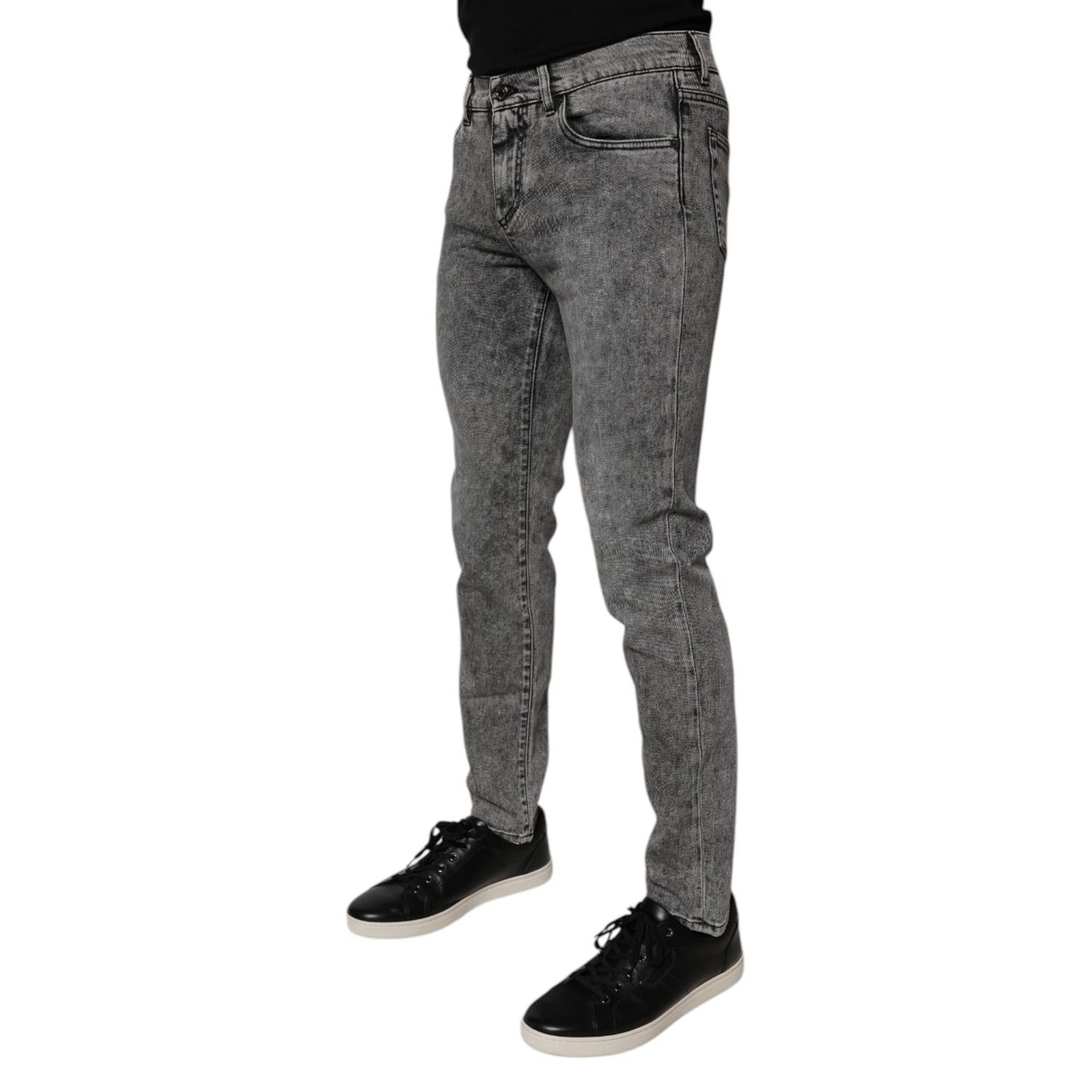Dolce & Gabbana Dark Gray Washed Cotton Slim Fit Denim Jeans Dolce & Gabbana