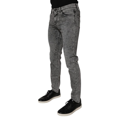 Dolce & Gabbana Dark Gray Washed Cotton Slim Fit Denim Jeans Dolce & Gabbana