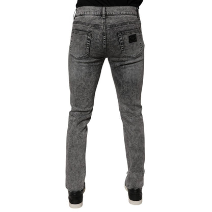 Dolce & Gabbana Dark Gray Washed Cotton Slim Fit Denim Jeans Dolce & Gabbana