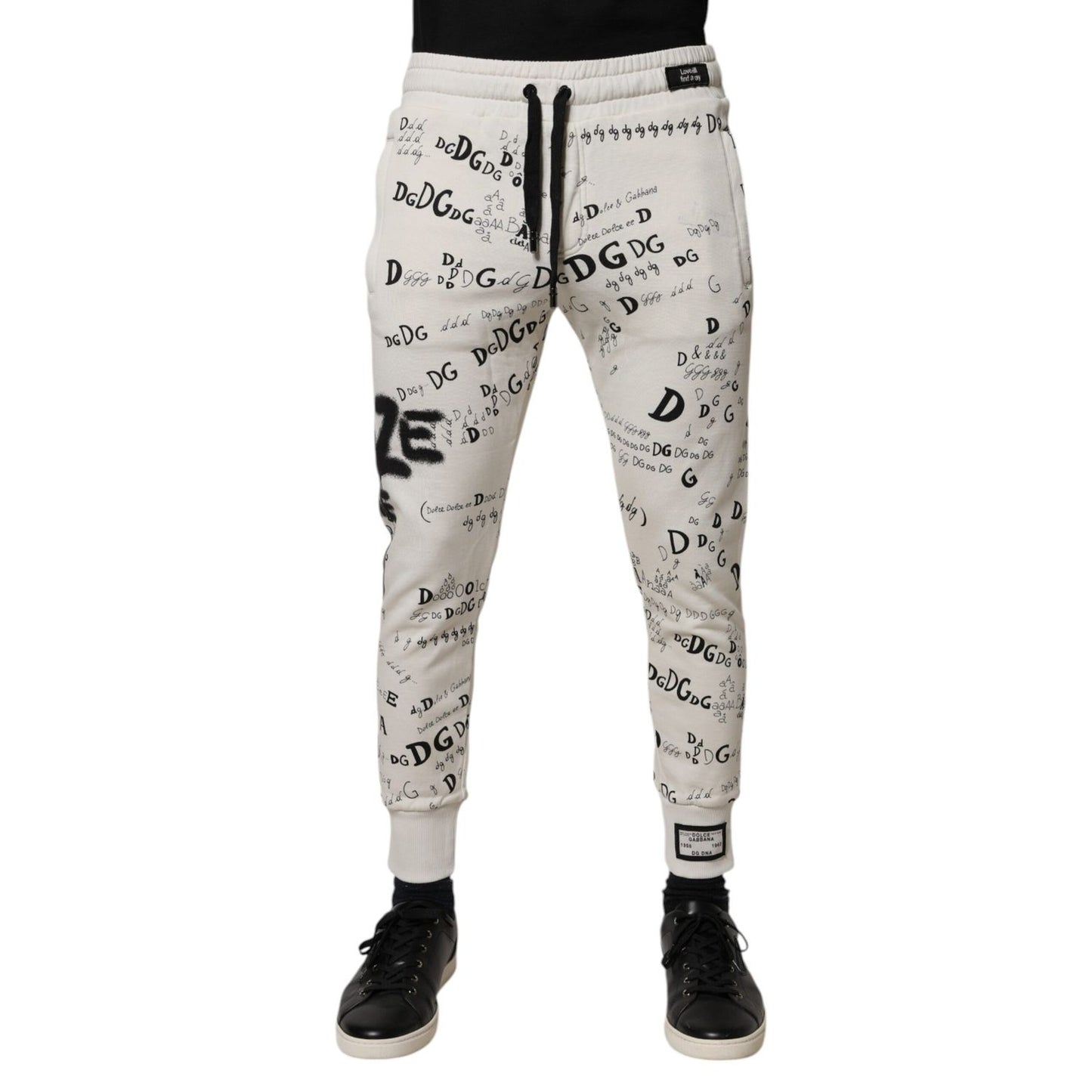 Dolce & Gabbana White Printed Cotton Jogger Sweatpants Pants Dolce & Gabbana