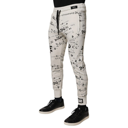 Dolce & Gabbana White Printed Cotton Jogger Sweatpants Pants Dolce & Gabbana