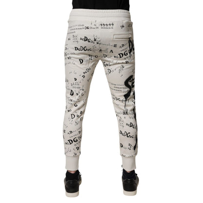 Dolce & Gabbana White Printed Cotton Jogger Sweatpants Pants Dolce & Gabbana