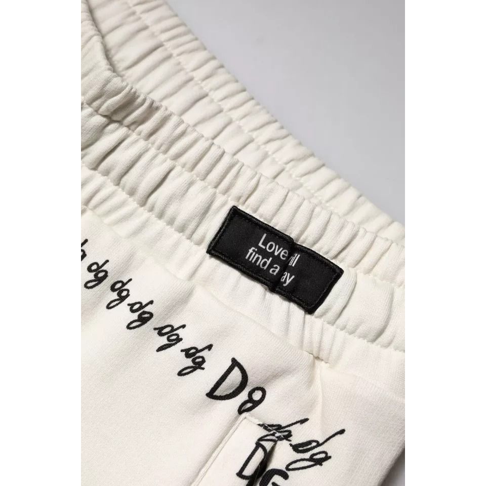 Dolce & Gabbana White Printed Cotton Jogger Sweatpants Pants Dolce & Gabbana