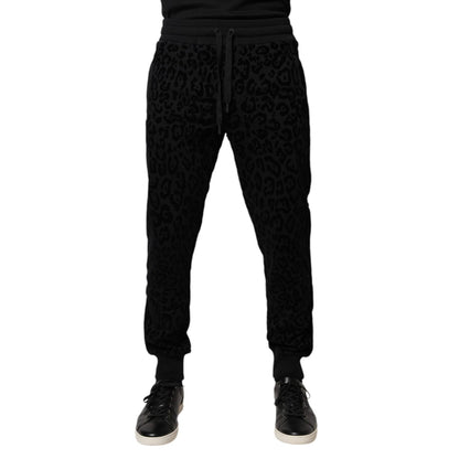 Dolce & Gabbana Black Leopard Cotton Jogger Sweatpants Pants Dolce & Gabbana