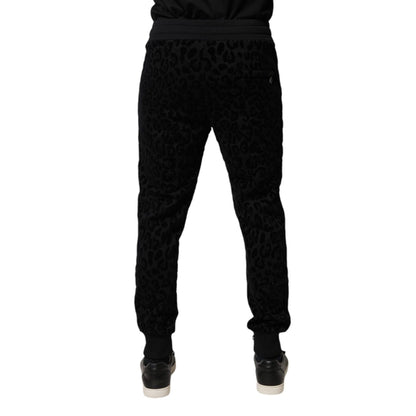 Dolce & Gabbana Black Leopard Cotton Jogger Sweatpants Pants Dolce & Gabbana