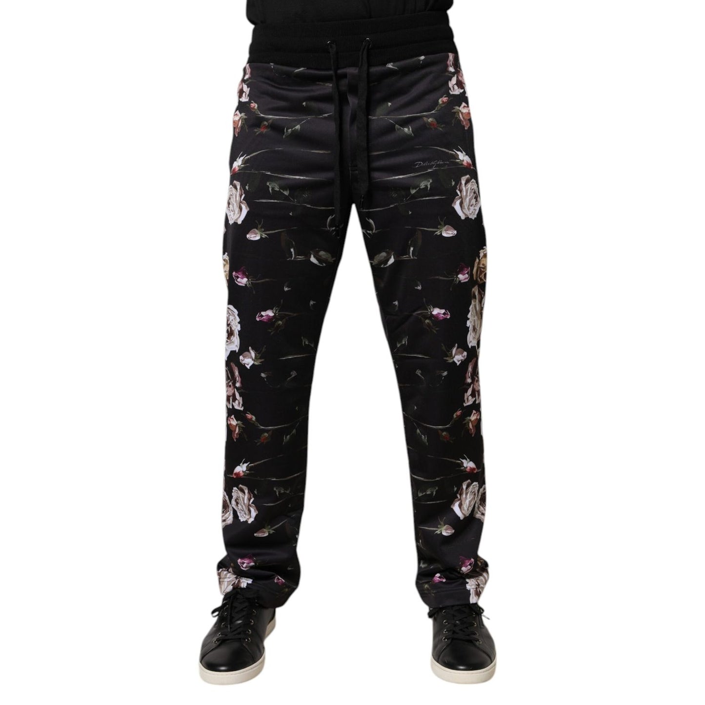 Dolce & Gabbana Black Floral Polyester Jogger Pants Dolce & Gabbana
