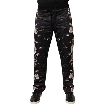 Dolce & Gabbana Black Floral Polyester Jogger Pants Dolce & Gabbana