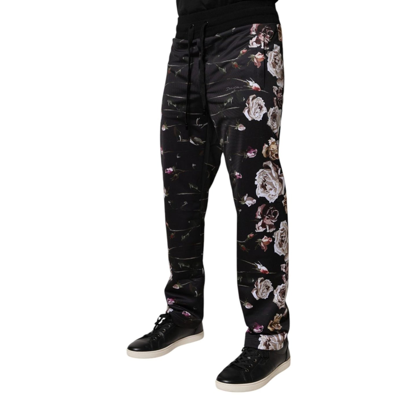 Dolce & Gabbana Black Floral Polyester Jogger Pants Dolce & Gabbana